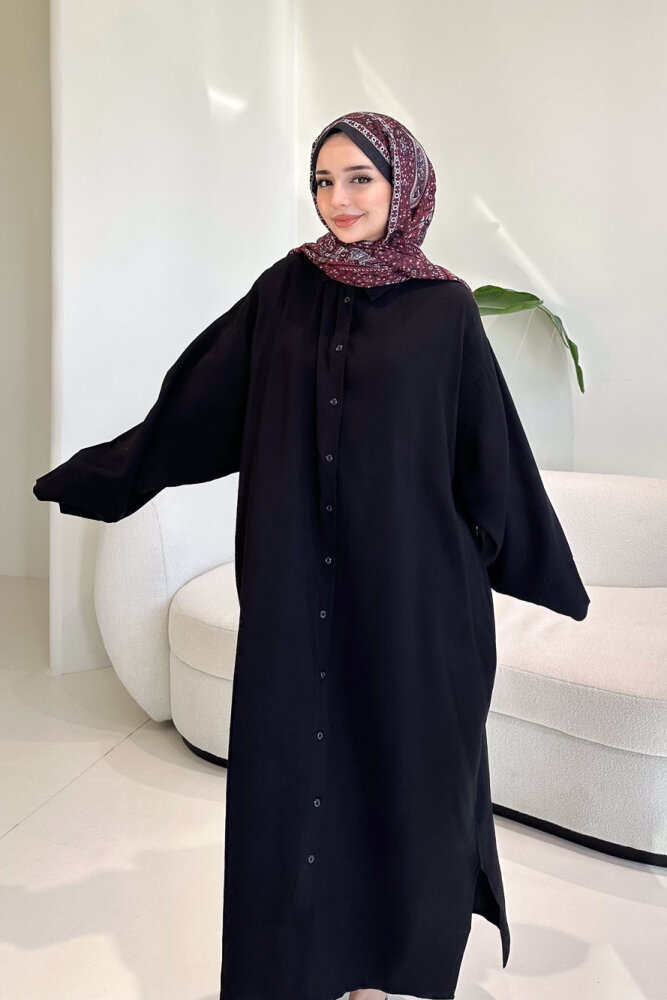 Uzun Tencel Gömlek - Siyah - ENMA (3)