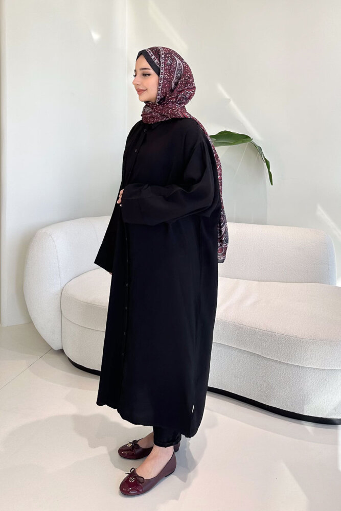 Uzun Tencel Gömlek - Siyah - ENMA (5)