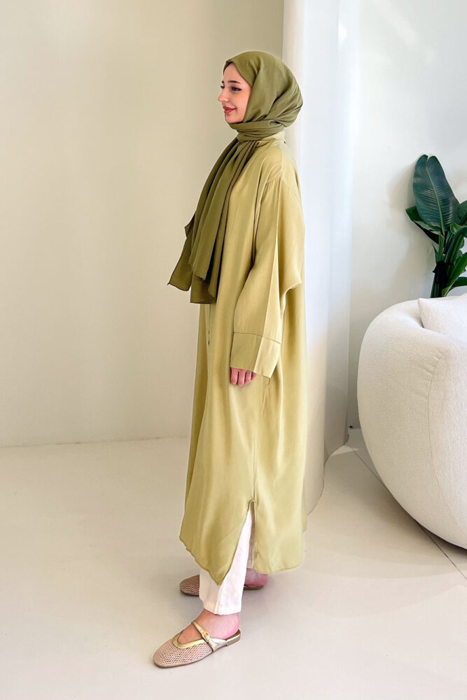 Uzun Tencel Gömlek - Yağ Yeşili - 5