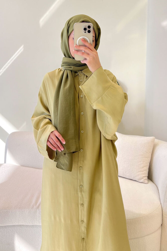 Uzun Tencel Gömlek - Yağ Yeşili - ENMA (1)