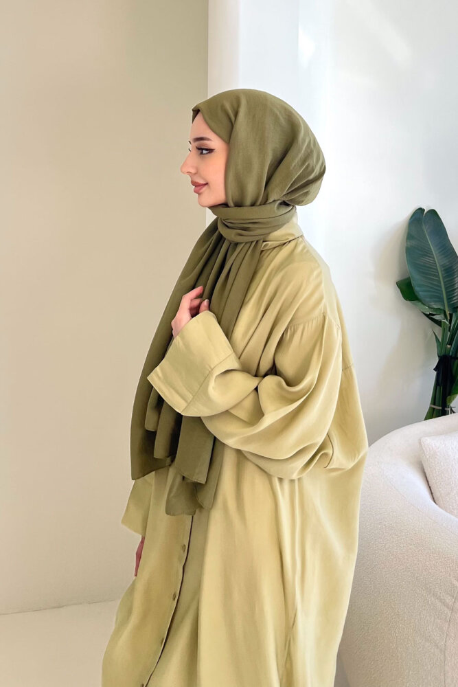 Uzun Tencel Gömlek - Yağ Yeşili - 9