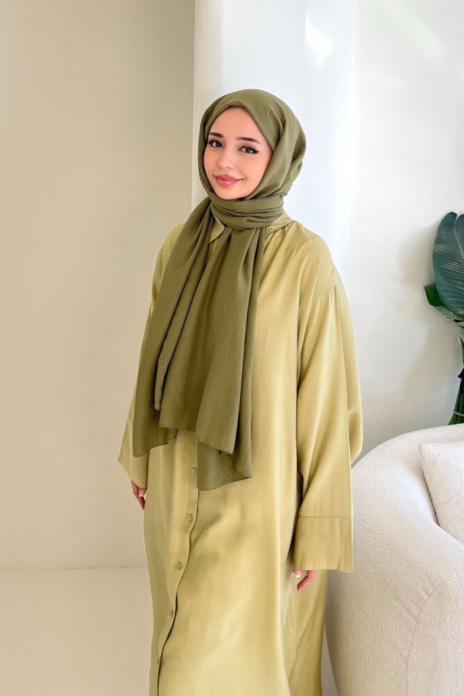 Uzun Tencel Gömlek - Yağ Yeşili - 7