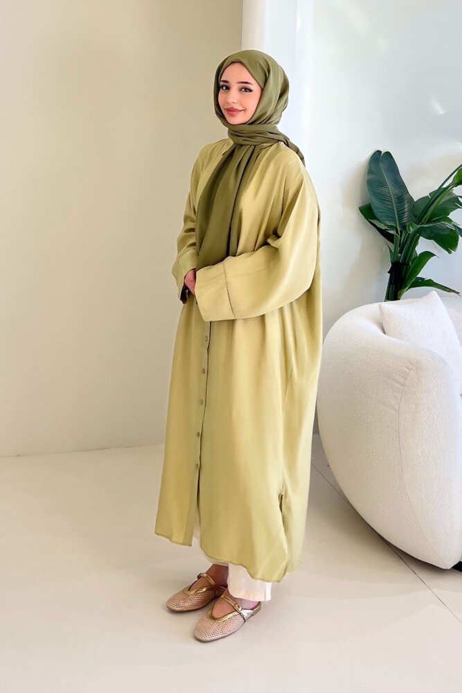 Uzun Tencel Gömlek - Yağ Yeşili - 4