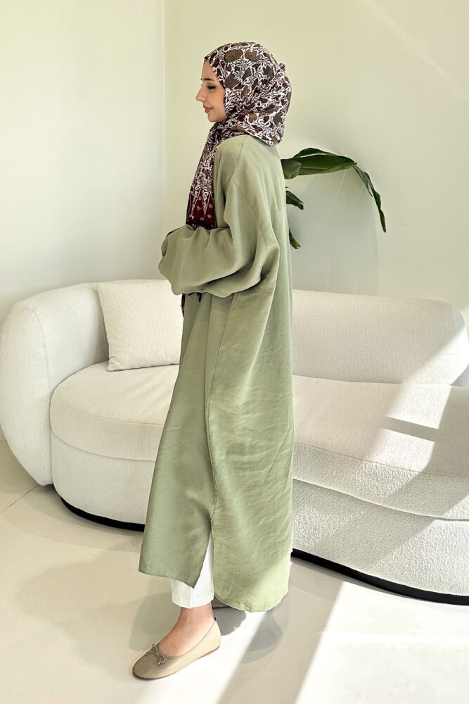 Uzun Tencel Gömlek - Zeytin Yeşili - ENMA (3)