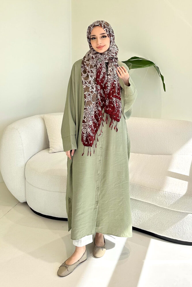 Uzun Tencel Gömlek - Zeytin Yeşili - ENMA (1)