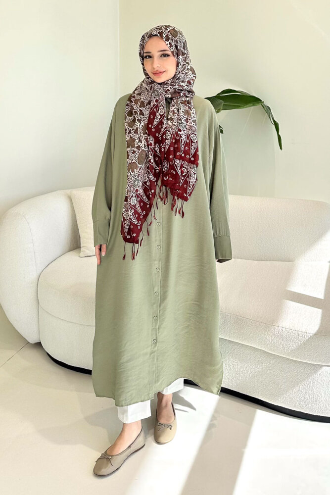 Uzun Tencel Gömlek - Zeytin Yeşili - ENMA (0)