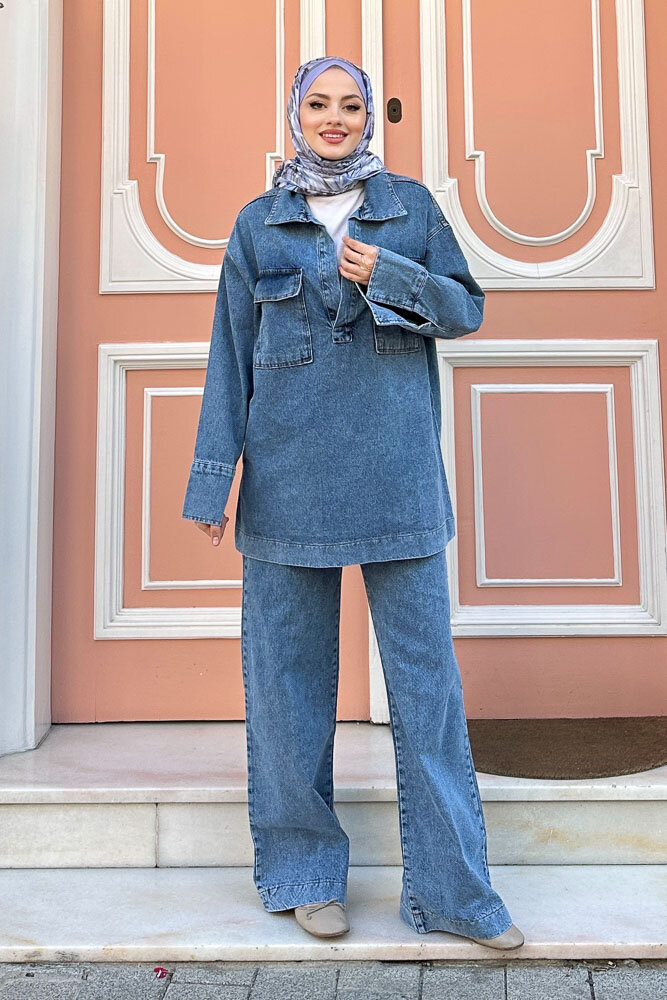 V Yaka Cepli Kot Takım - Açık Mavi - ENMA (3)
