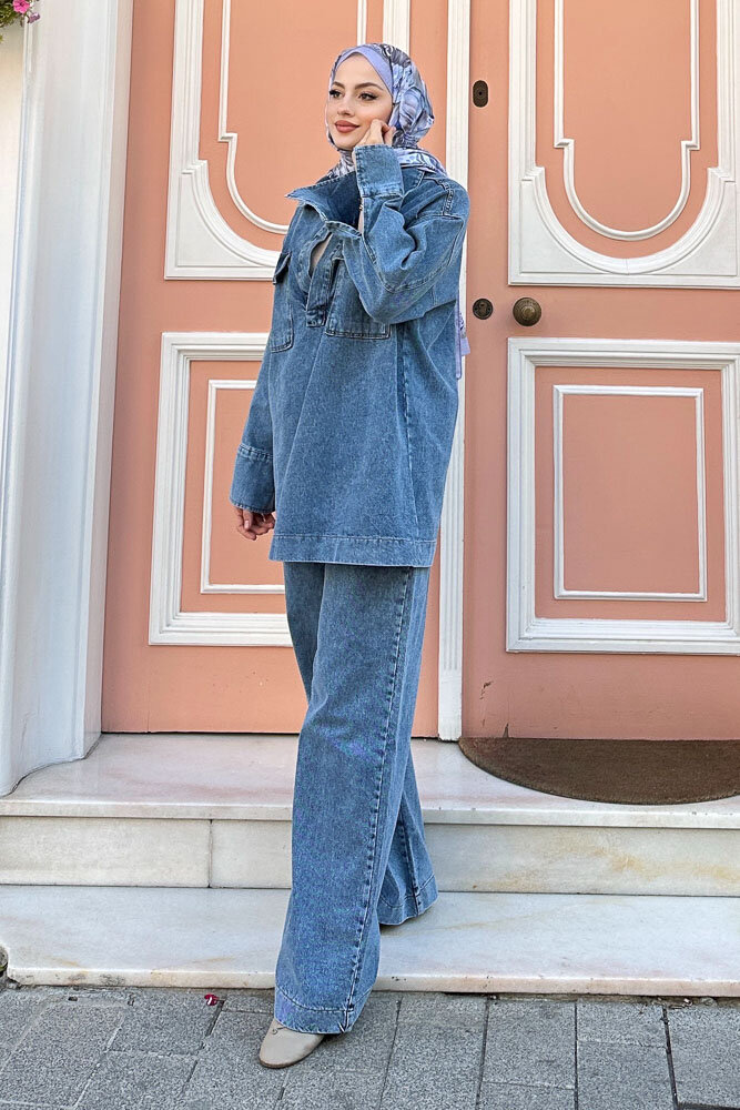 V Yaka Cepli Kot Takım - Açık Mavi - ENMA (2)