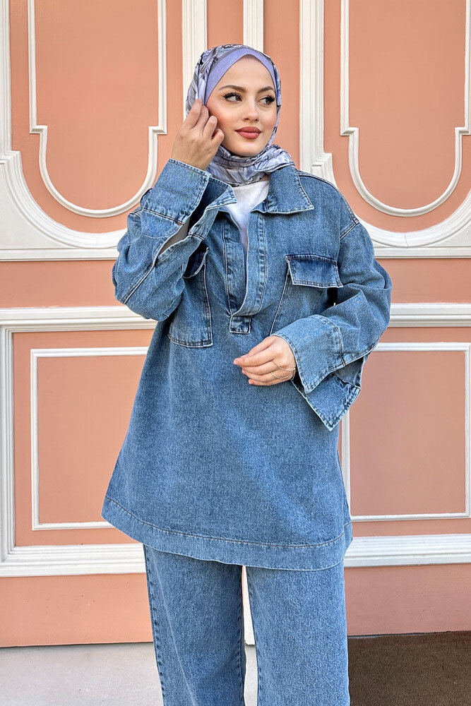 V Yaka Cepli Kot Takım - Açık Mavi - ENMA (4)