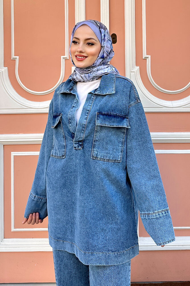 V Yaka Cepli Kot Takım - Açık Mavi - ENMA (1)