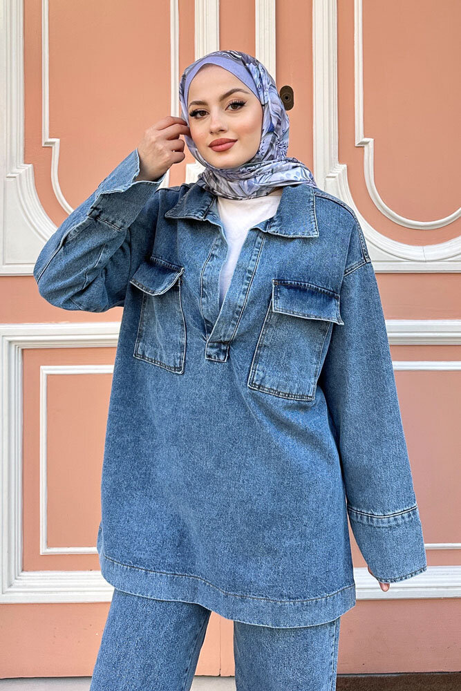 V Yaka Cepli Kot Takım - Açık Mavi - ENMA (5)