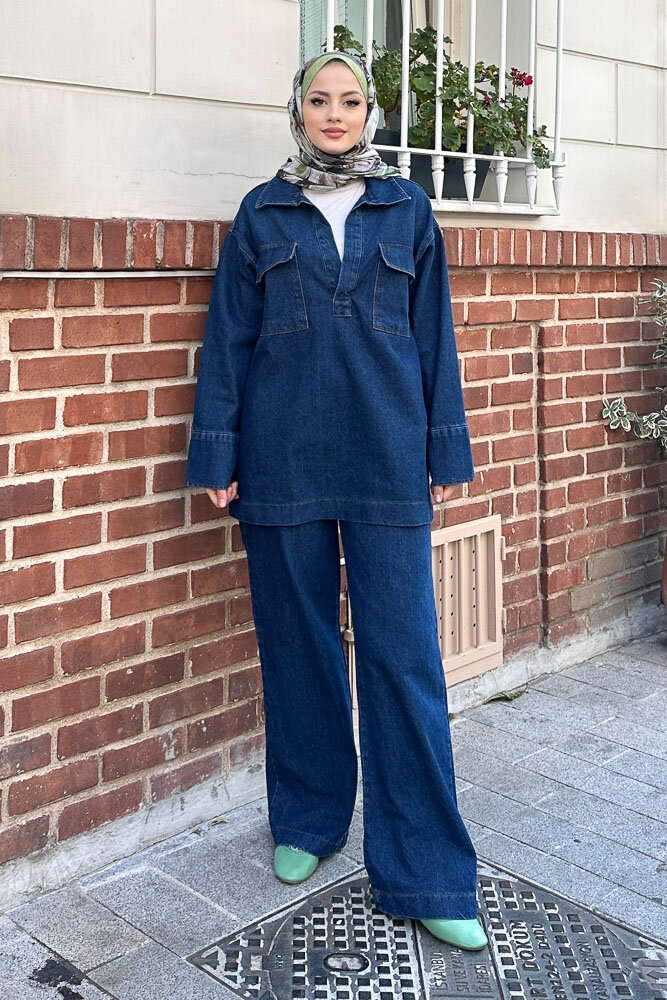 V Yaka Cepli Kot Takım - Koyu Mavi - ENMA (3)