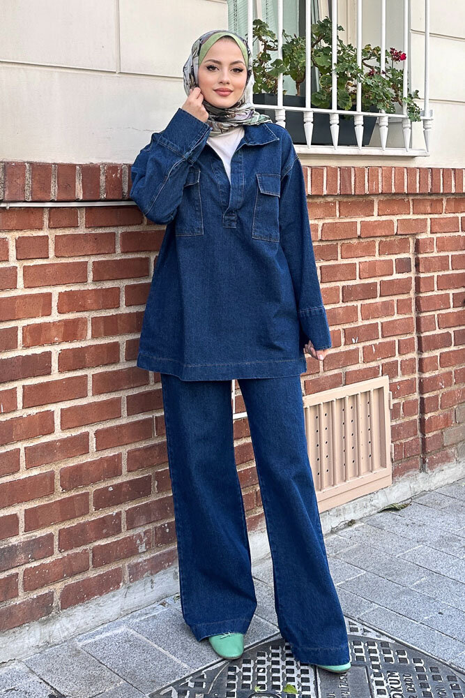 V Yaka Cepli Kot Takım - Koyu Mavi - ENMA (5)