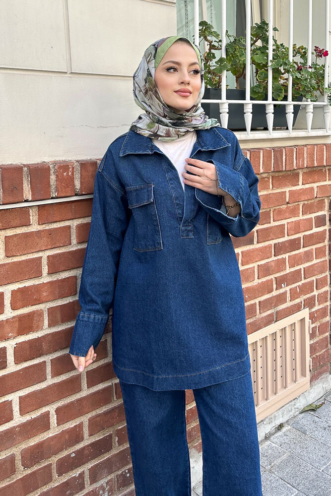 V Yaka Cepli Kot Takım - Koyu Mavi - ENMA (1)