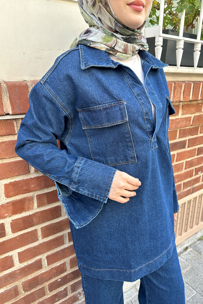 V Yaka Cepli Kot Takım - Koyu Mavi - ENMA (2)