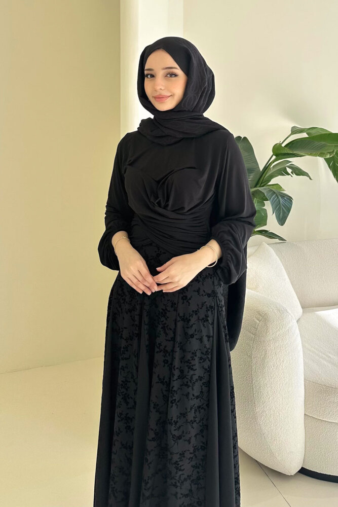 Valen Flok Tül Baskılı Etek - Siyah - 6