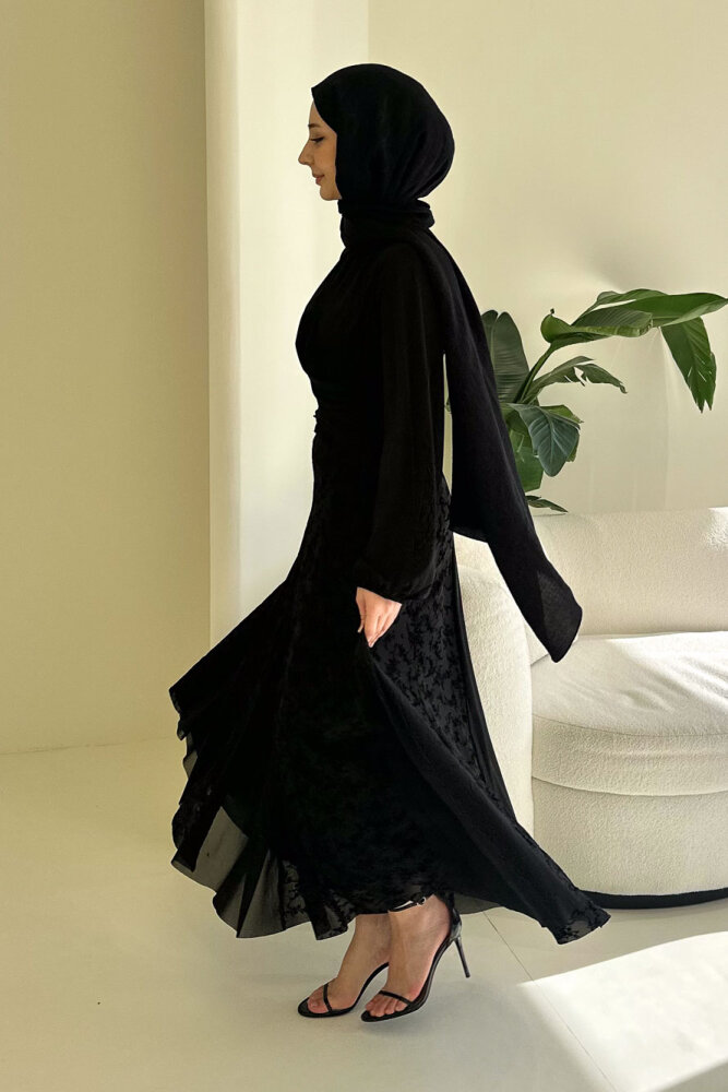 Valen Flok Tül Baskılı Etek - Siyah - 3