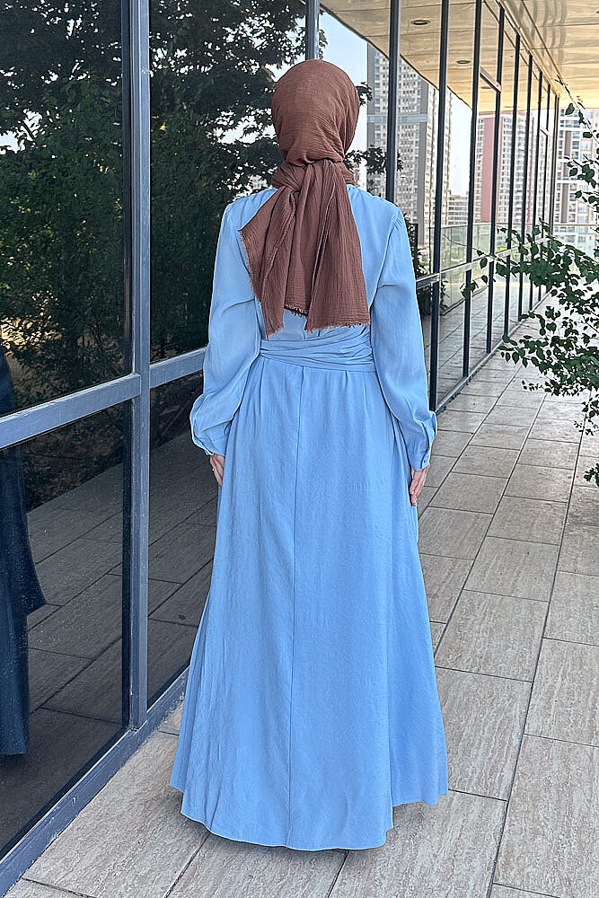 Velmora Asimetrik Tokalı Elbise - Mavi - İKOL (5)