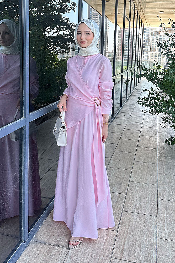 Velmora Asimetrik Tokalı Elbise - Pembe 
