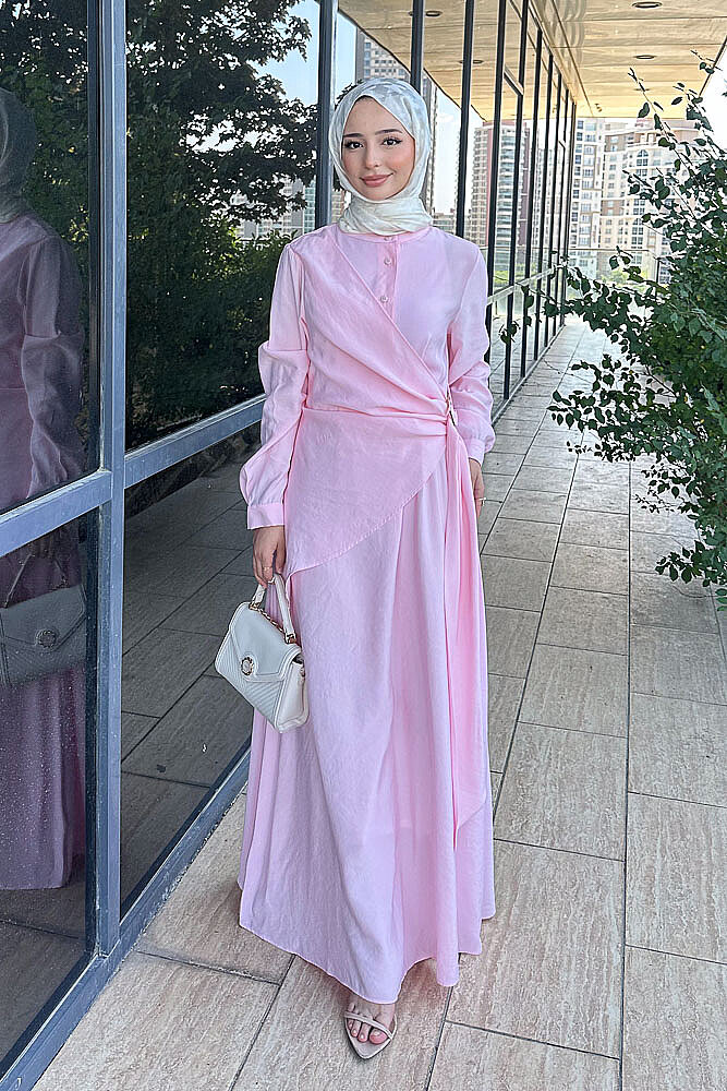 Velmora Asimetrik Tokalı Elbise - Pembe - İKOL (3)
