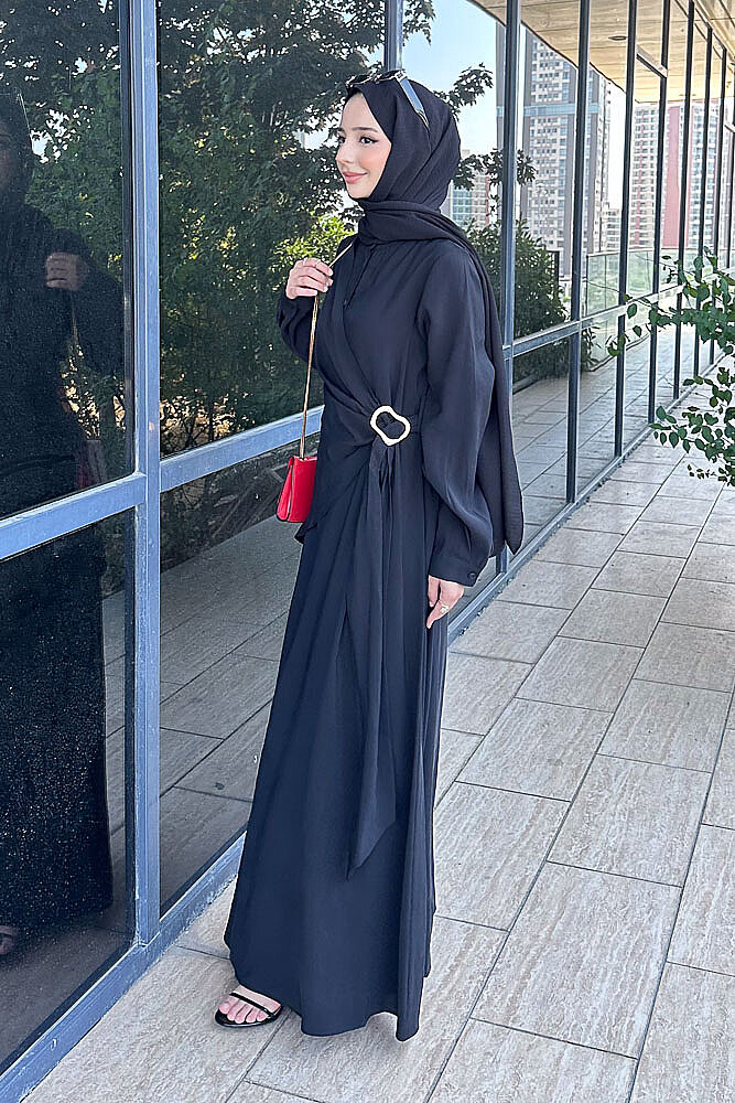 Velmora Asimetrik Tokalı Elbise - Siyah - 4