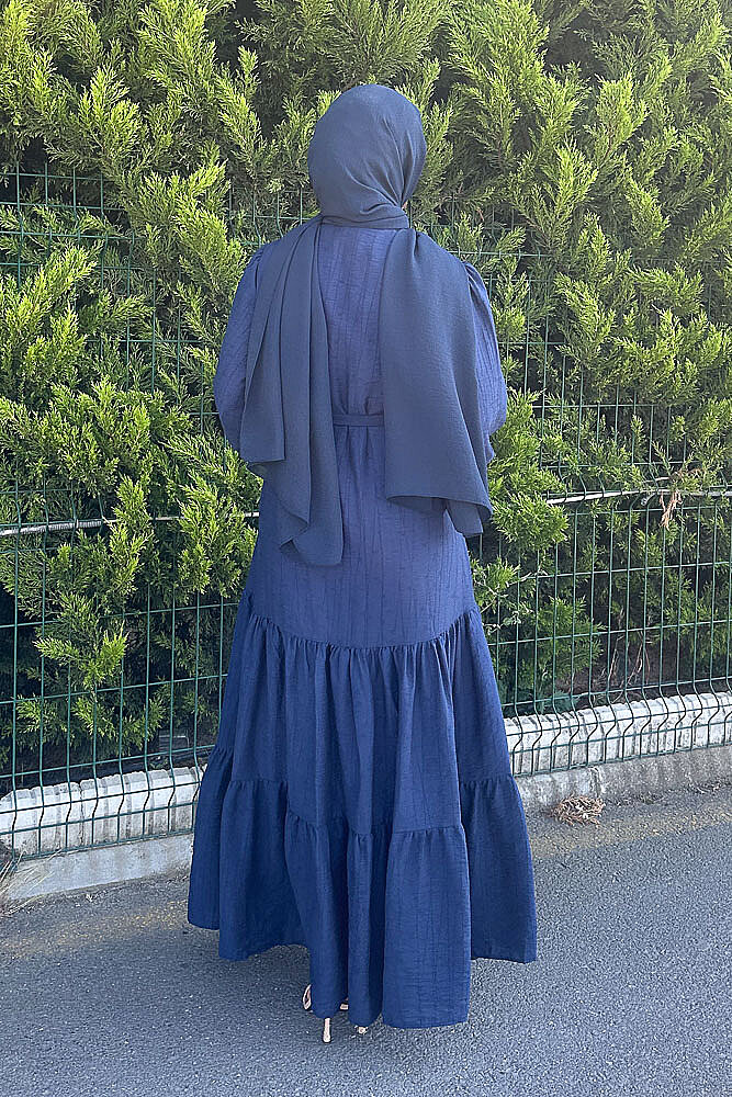 Vena Önden Düğmeli Kemerli Elbise - Lacivert - 6