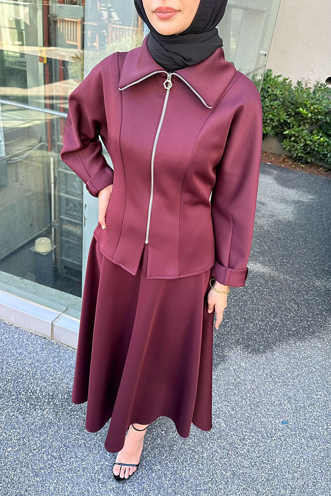 Vera Scuba Kloş Etekli Takım - Mürdüm - 4