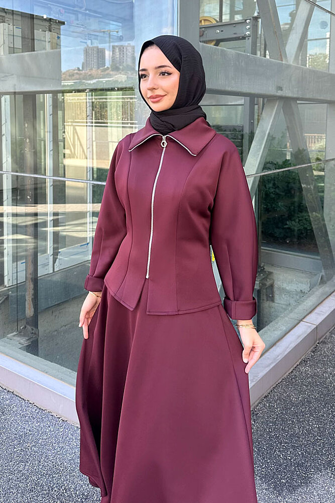 Vera Scuba Kloş Etekli Takım - Mürdüm - LİNE (1)