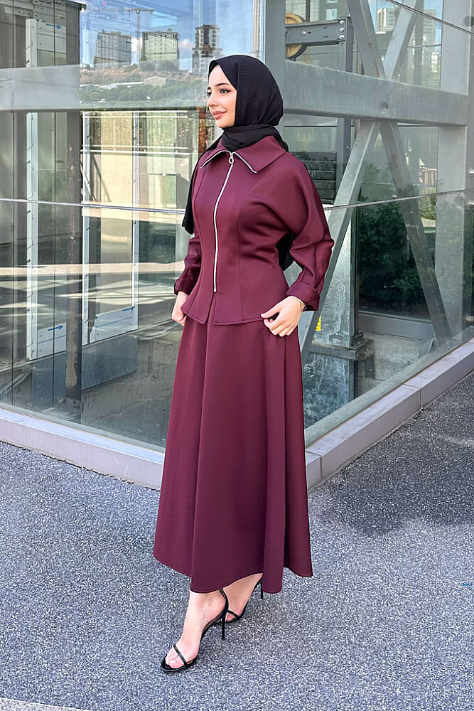 Vera Scuba Kloş Etekli Takım - Mürdüm - LİNE (4)