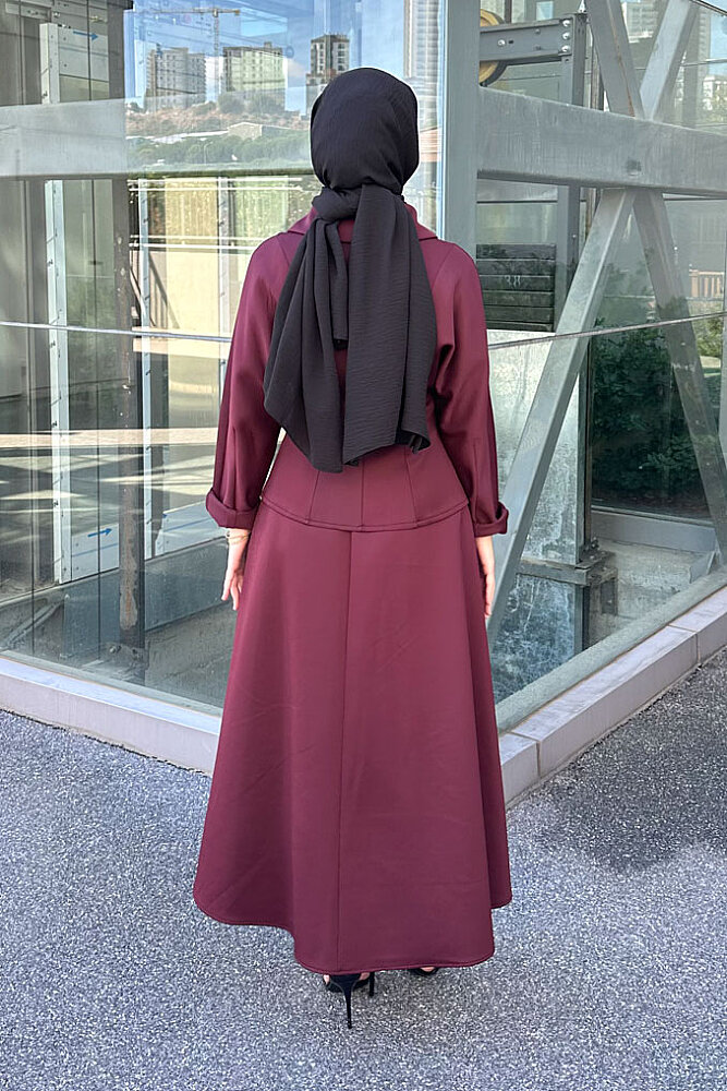 Vera Scuba Kloş Etekli Takım - Mürdüm - 6