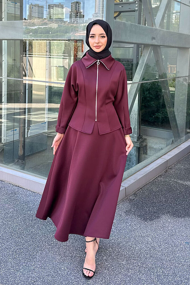 Vera Scuba Kloş Etekli Takım - Mürdüm - LİNE (0)