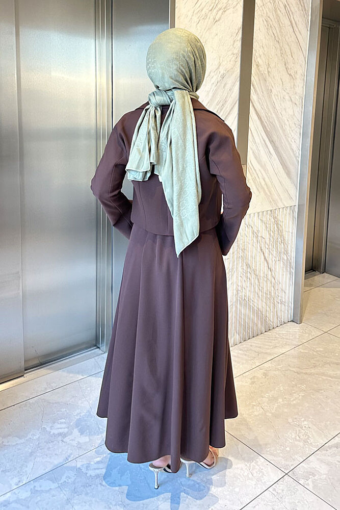 Vesper Crop Kısa Ceketli Takım - Kahverengi - 8