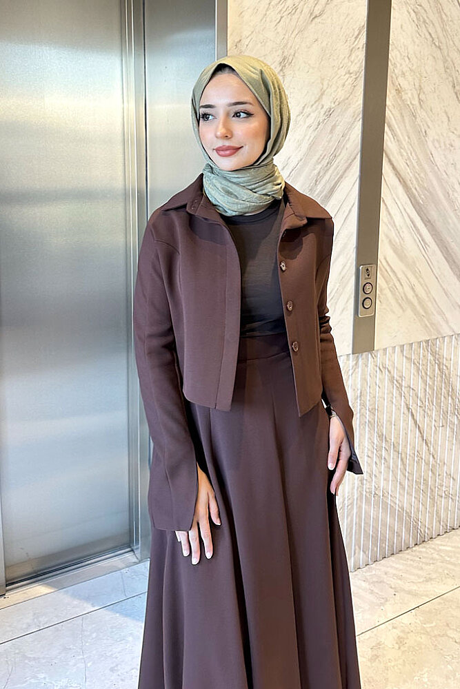 Vesper Crop Kısa Ceketli Takım - Kahverengi - LİNE (1)