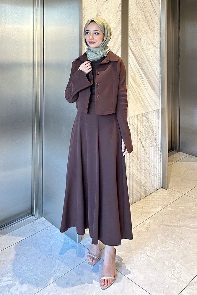 Vesper Crop Kısa Ceketli Takım - Kahverengi - LİNE (0)