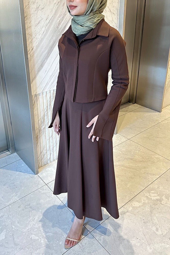 Vesper Crop Kısa Ceketli Takım - Kahverengi - 5
