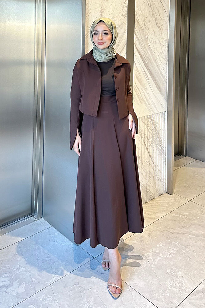 Vesper Crop Kısa Ceketli Takım - Kahverengi - 4