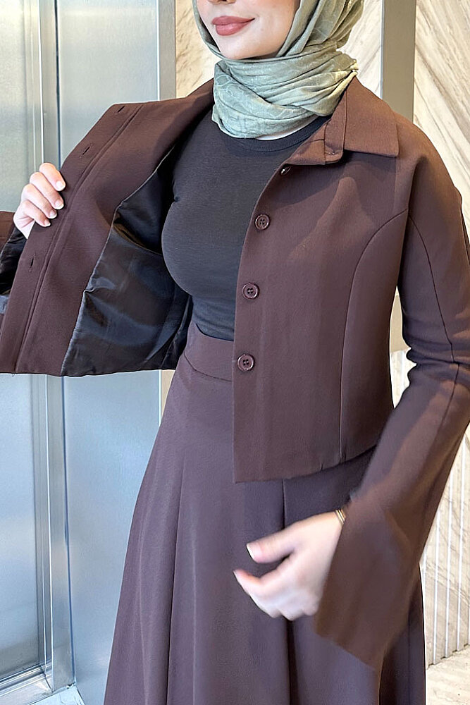 Vesper Crop Kısa Ceketli Takım - Kahverengi - LİNE (2)