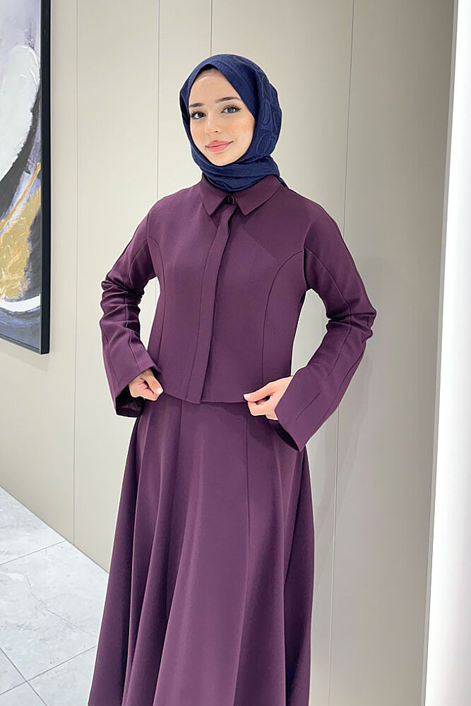 Vesper Crop Kısa Ceketli Takım - Mürdüm - 8