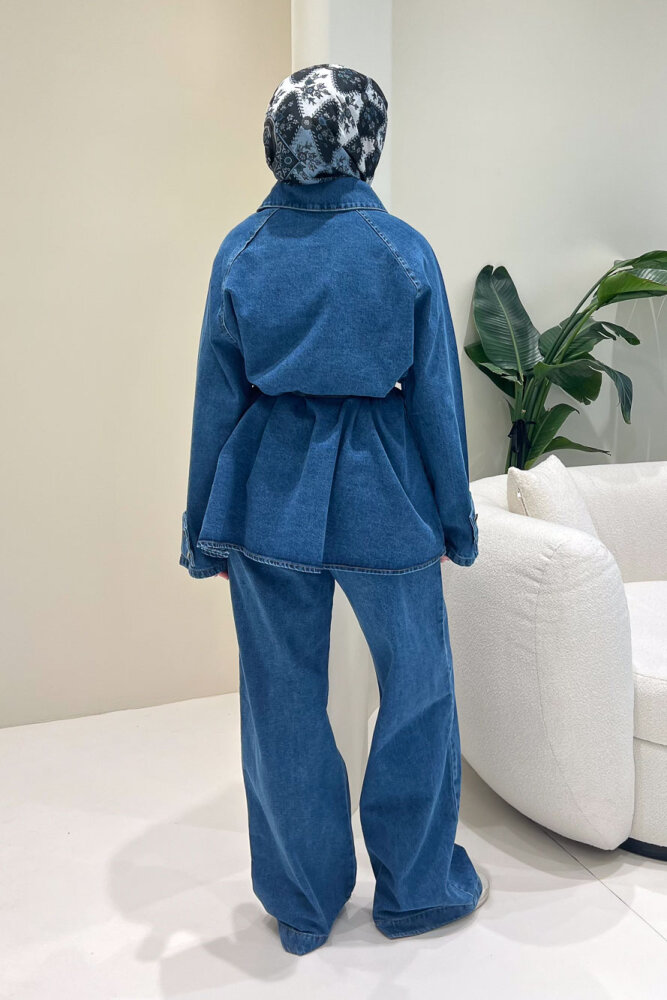 Vesto Kemerli Kot Takım - Mavi - 8