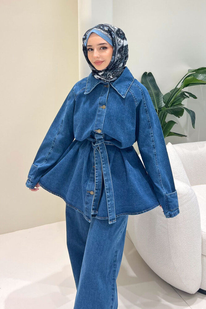 Vesto Kemerli Kot Takım - Mavi - 2