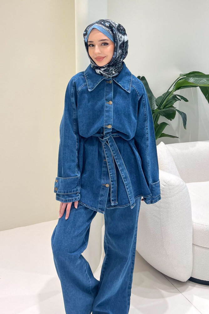 Vesto Kemerli Kot Takım - Mavi - 5