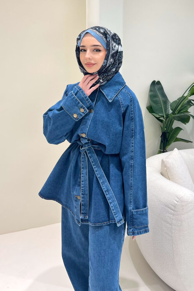 Vesto Kemerli Kot Takım - Mavi - 6