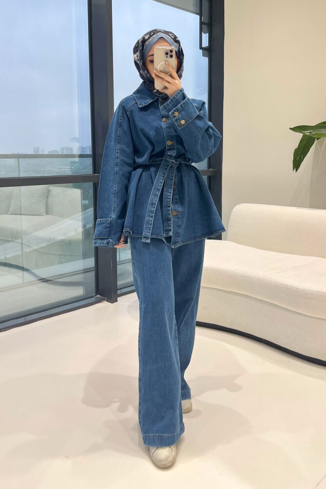 Vesto Kemerli Kot Takım - Mavi - 1