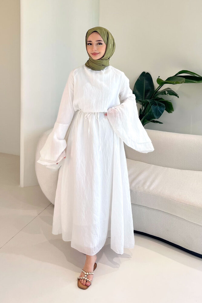 Victoria İspanyol Kol Tül Elbise - Ekru - 2