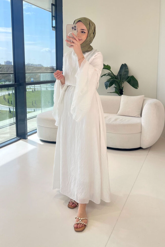 Victoria İspanyol Kol Tül Elbise - Ekru - ENMA (0)