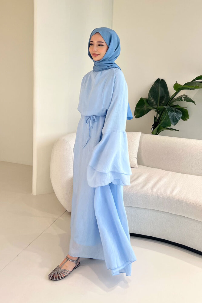 Victoria İspanyol Kol Tül Elbise - Mavi - 5