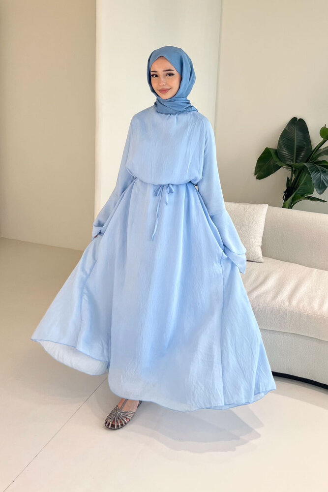 Victoria İspanyol Kol Tül Elbise - Mavi - ENMA (3)