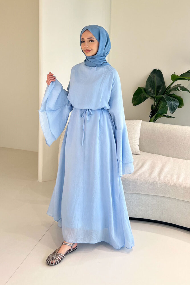 Victoria İspanyol Kol Tül Elbise - Mavi - ENMA (1)
