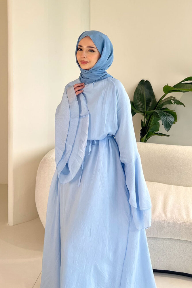 Victoria İspanyol Kol Tül Elbise - Mavi - 6