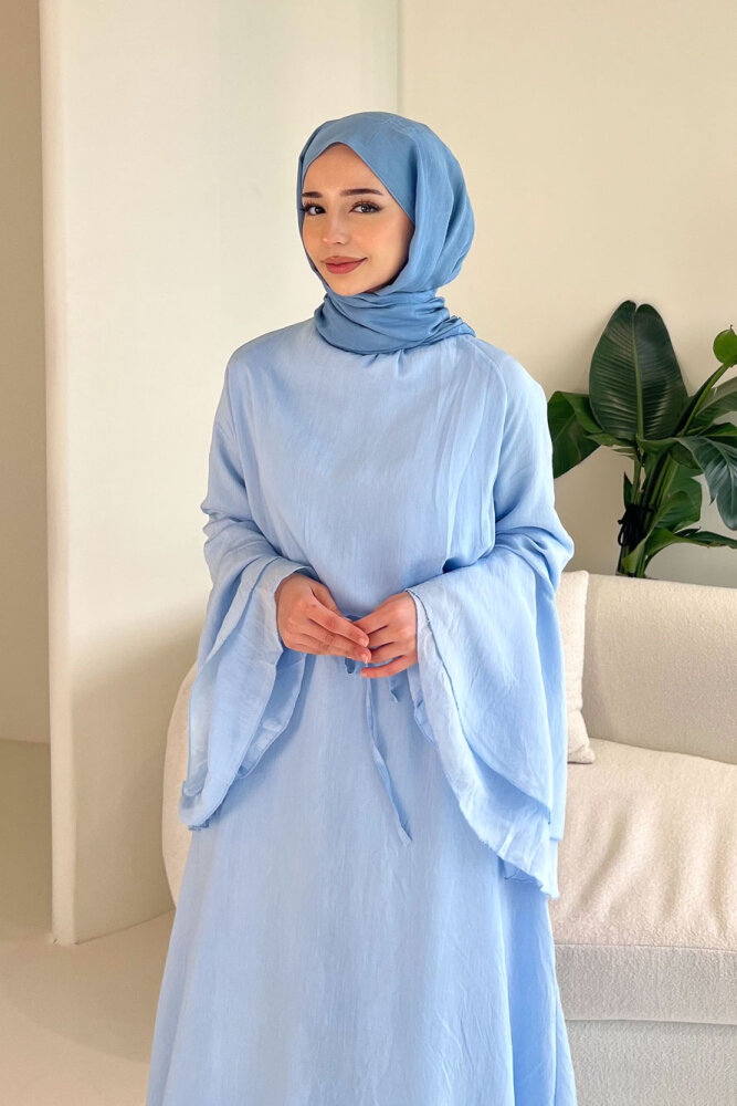 Victoria İspanyol Kol Tül Elbise - Mavi - 8